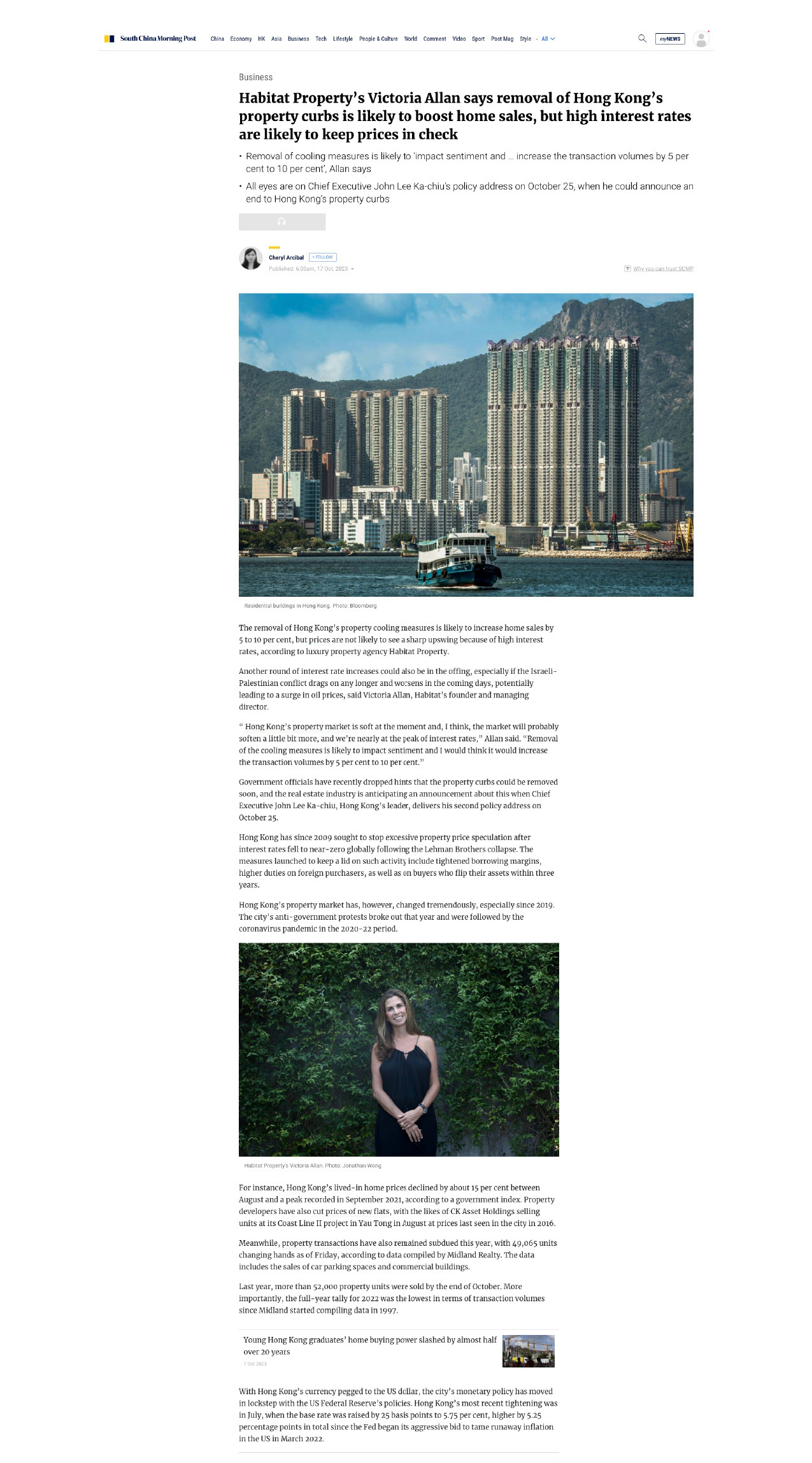 Habitat Property's Victoria Allan says removal of Hong Kong'